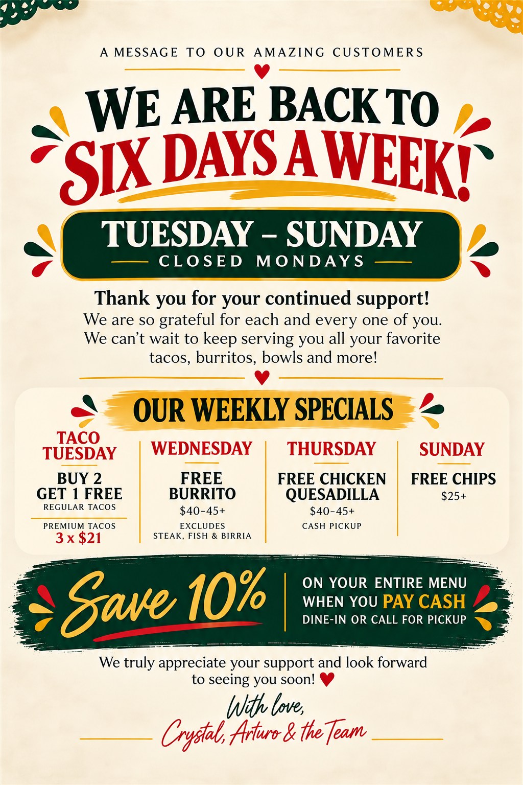 Yolpaqui Taqueria weekly specials